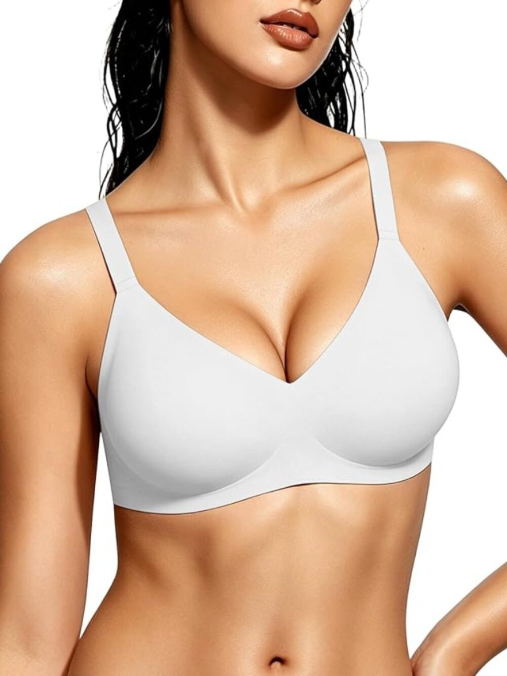 Gailife White Wireless Jelly Bra Seamless V-Neck T-Shirt Bra Size Large